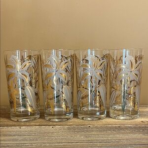 FRED PRESS MCM Set of 4 Floral Highball Glasses with Gold Accents